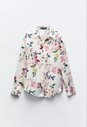 ZARA 꽃무늬 새틴 셔츠 긴팔 L 미사용 새상품