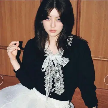 택 포함 미사용 새상품 스나이델 레이스 보타이 가디건 블랙