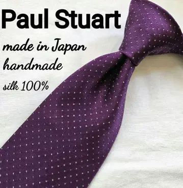 새상품급 Paul Stuart 실크 넥타이 퍼플 도트 무늬 핸드메이드