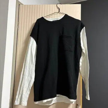 BEAMS HEART 레이어드 스타일 긴팔 티셔츠 블랙 화이트 M