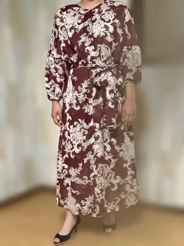 핸드메이드 퍼프 슬리브 원피스 보르도