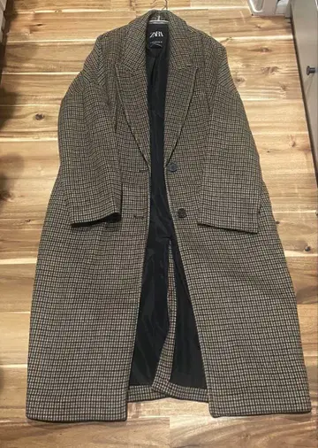 ZARA 체크 무늬 롱 코트 브라운 M 사이즈
