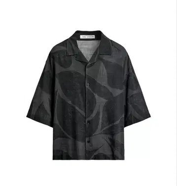 ZARA 리프 무늬 오픈 카라 셔츠 블랙