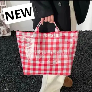 새상품 비 방수 발수 백 그린 체크 토트 TOTE BAG PVC