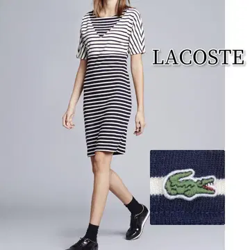 LACOSTE 오부소매 더블 페이스 드레스 보더 원피스 36 자수