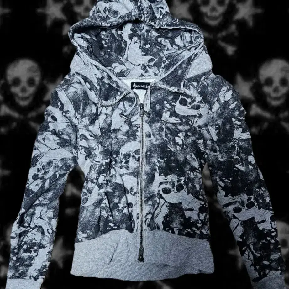 BASTARD Punk Print Patch Washed Hoodie Zip-Up | Bunjang Global