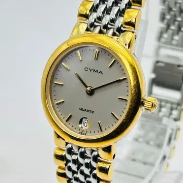 작동 CYMA 여성용 손목시계 쿼츠 데이트 콤비 컬러 정품 벨트