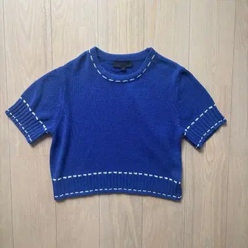 ZARA 반팔 니트 블루 화이트 스티치