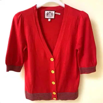Juicy Couture 5부 소매 V넥 가디건 레드 면 100%P