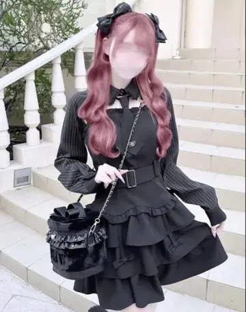 Honeymew 허니뮤우 넥타이 부착 앙상블 프릴 원피스