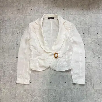 린넨 100% 숏 자켓 화이트 44 여성용 깔끔한