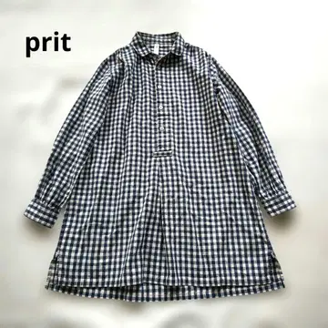 prit 프릿 린넨 코튼 깅엄 체크 긴팔 셔츠 0 네이비