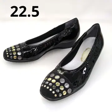 [일본제] 긴자 요시노야 스터드 부착 에나멜 플랫슈즈 블랙 22.5
