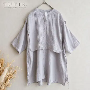 TUTIE. 린넨 100% 핀턱 블라우스 루즈핏 와이드 새상품급