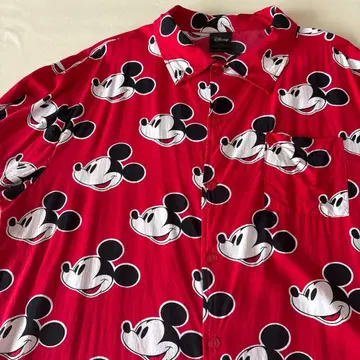 Disney 미키마우스 올 패턴 하와이안 셔츠 레드
