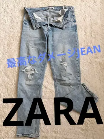 ZARA 데미지 가공 라이트 블루 슬림 데님 팬츠 31