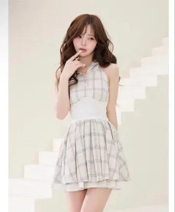 코르셋 체크 후드 미니 원피스 Darich