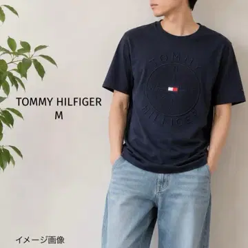 타미힐피거 자수 로고 T셔츠 남성용 M 네이비 오가닉 코튼