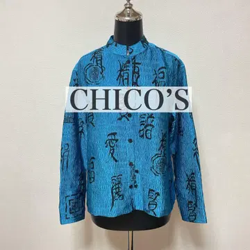 CHICO'S 주름 가공 한자 패턴 셔츠 US 구제 의류 빈티지 겉옷