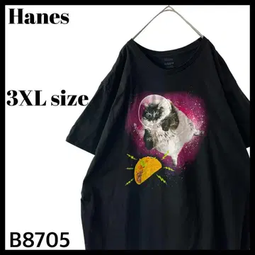 스페이스 캣 우주 고양이 & 타코 빅 사이즈 T셔츠 블랙 3XL 개성적