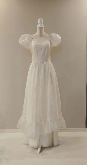 70s 빈티지 핑 도트 화이트 드레스
