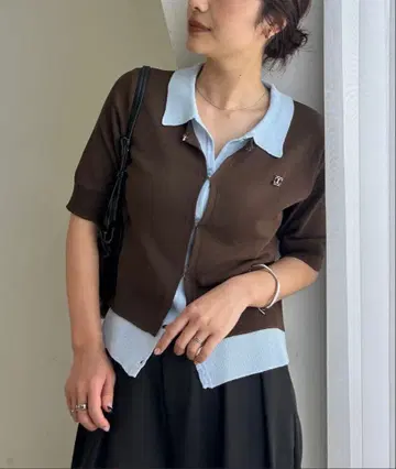 카프리슈 마쥬 반팔 레이어드 폴로 니트 가디건