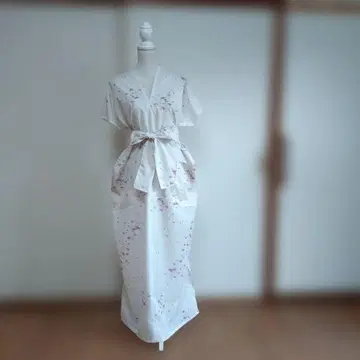 여름 기모노 명주 리메이크 V넥 맥시 길이 원피스 가슴 너비 66cm