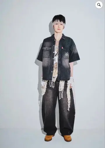[ 9090 ] 데님 반팔 자켓 킹 로고