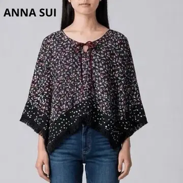 ANNA SUI 프린지 보헤미안 쉬폰 판초 미국제 ML