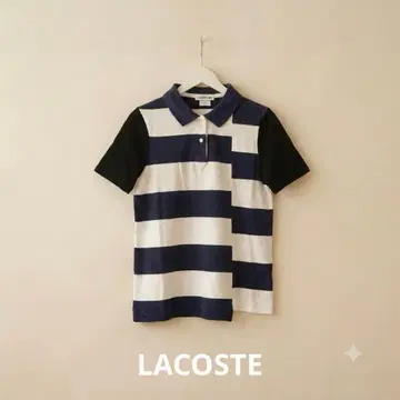 LACOSTE 라코스테 보더 반팔 피케 셔츠 네이비 x 화이트 S
