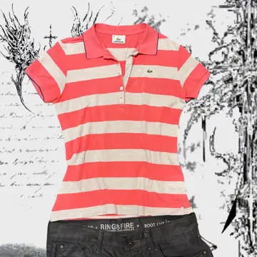 00s archive LACOSTE 피케 셔츠 핑크 보더 Y2K