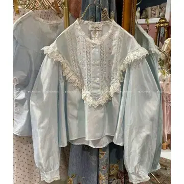 빈티지 블루 긴팔 셔츠 블라우스 USA vintage 구제 의류