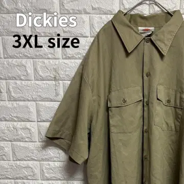 [레어 3XL] Dickies 반팔 워크 셔츠 카키 빅 사이즈 루즈
