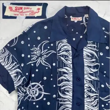 새상품급 SUN SURF 선서프 토요 아로하 셔츠 레이온 마린
