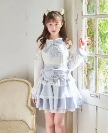 LIZLISA 리즈리사 빅 리본 캉캉 스커트 블루 스카이블루 양산형