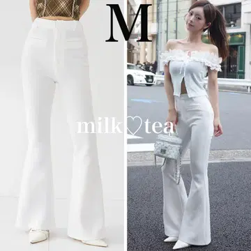택 포함 새상품 다리치 미실루엣 컷 플레어 팬츠 화이트 M 화이트