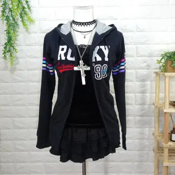 헤이세이 갸루 y2k 그런지 ROXY 집업 후드티 로고 블랙