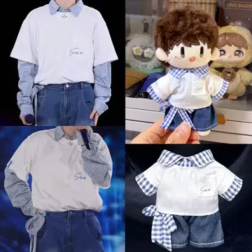 봉제 인형용 옷 갈아입기 의류 깅엄 체크 세트 10cm