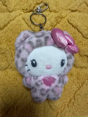 헬로키티 레오파드 무늬 봉제 인형 키링 갸루 고양이 키티