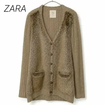 자라 ZARA 퍼 니트 가디건 튜닉 베이지 가을/겨울