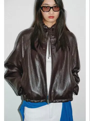 ZARA 자라 새상품 택 포함 인조 가죽 후드 부착 자켓 브라운