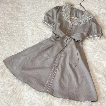 시크릿허니 이튼 칼라 반팔 원피스 그레이 허리 리본 세일러