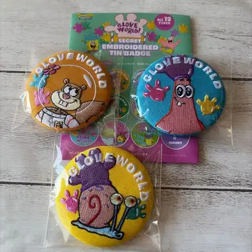 PLAZA 한정판 스펀지밥 GLOVE WORLD 자수 캔뱃지 3개 세트