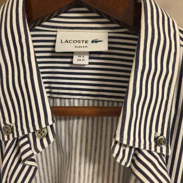 LACOSTE 슬림핏 스트라이프 반팔 셔츠 FR4 US M