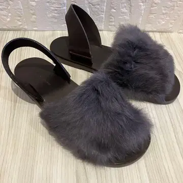 새상품급 파비오 루스코니 플랫 밑창 퍼 샌들 23cm 네이비