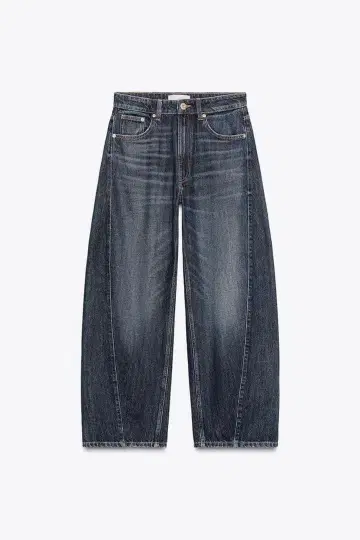 ZARA TRF 미드 라이즈 배기 배럴 데님 팬츠 네이비 블루 34