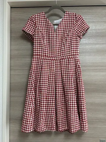레드 체크 무늬 반팔 원피스