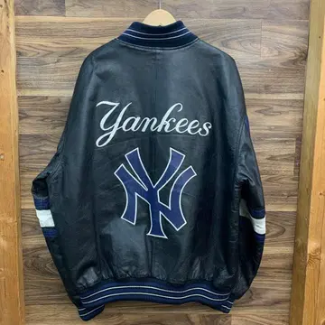 중고 MLB New York Yankees 천연 가죽 가죽 바시티 자켓