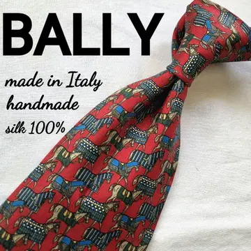 BALLY 실크 100% 핸드메이드 빨간색 레드 말 패턴 넥타이