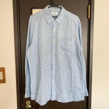 새상품급 UNIQLO 긴팔 프리미엄 린넨 셔츠 린넨 셔츠 블루